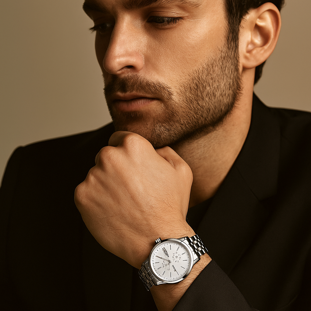 Ayyanx Elegant Silver Watch – Formal & Luxury Style